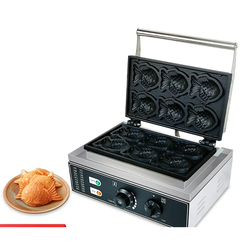 Fish Waffle Maker Open Mouth Fish-shaped Cake Maker Commercial Taiyaki Machine Electric 6 Hole