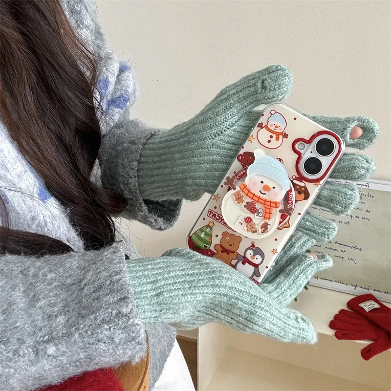 Linda bufanda navideña muñeco de nieve oso Magsafe funda de carga inalámbrica para iPhone 13 14 15 16 Pro Max sombrero de muñeco de nieve agitar soporte magnético