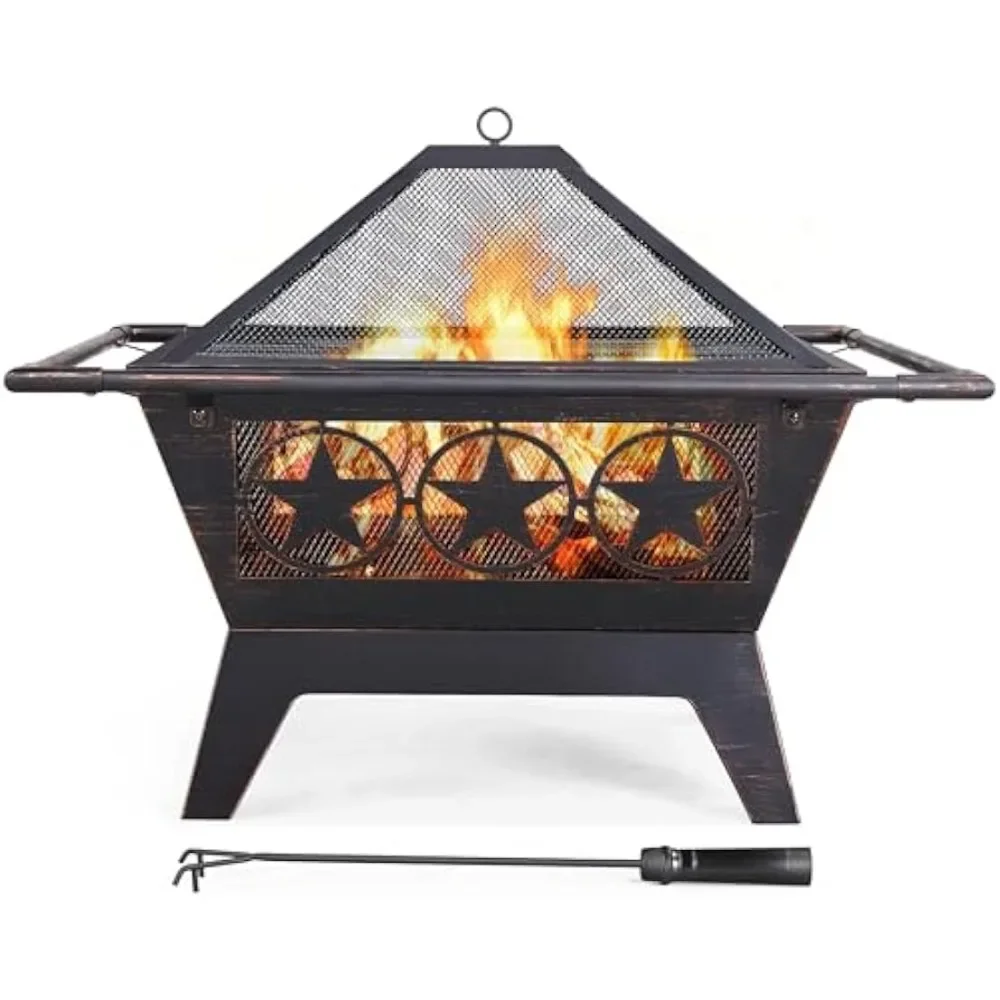 

Fire Pit，Outside Outdoor Fireplace Large Square Wood Burning Fire Pit Heavy Duty for Patio BBQ Camping Bonfire，32in Fire Pits