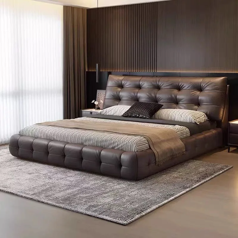 Modern Luxury Bedroom Furniture Soft Leather Bed King Adult Girl Double Bed Frame Leather Set with Storage Design