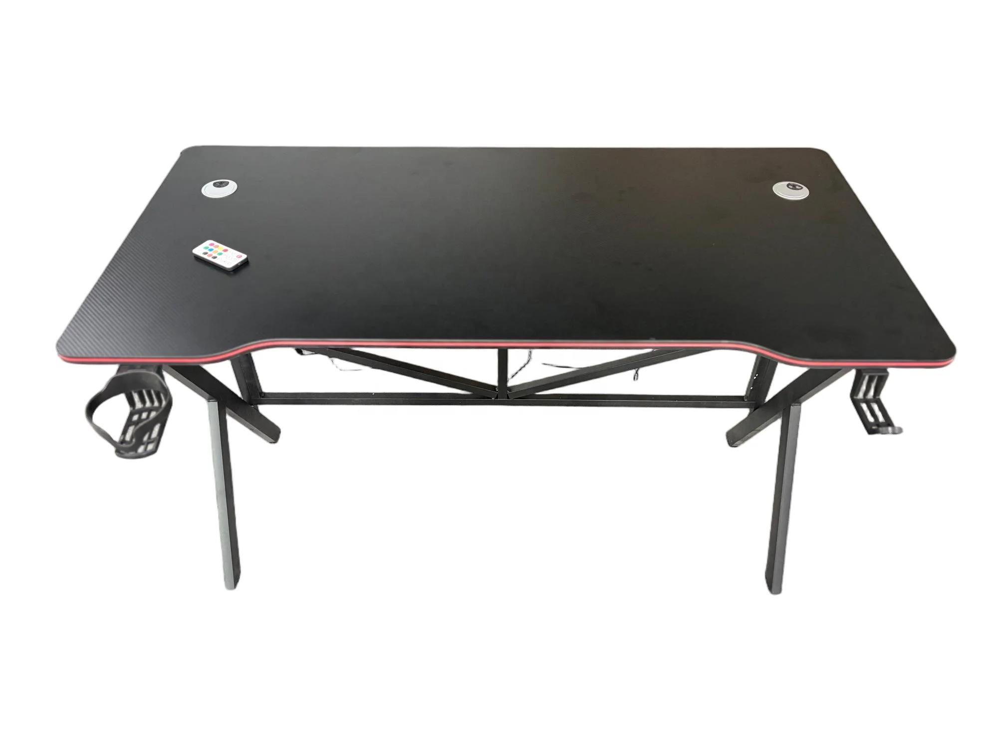 *-/ Best Quality Cup & Headphone Holder 15MM MDF Desktop Carbon Fiber Computer Desk RGB Gaming PC Table With LED