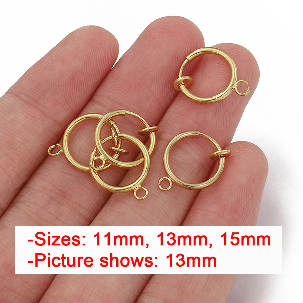 10pcs Retractable Clip on Ear Clip Hoop Non Piercing Silver Color Copper Round Earring Clips for Earrings Jewelry Making DIY