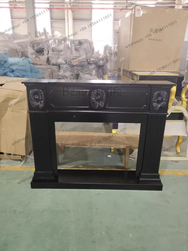 

Nordic retro solid wood carving flower fireplace cabinet American home background wall European creative TV cabinet