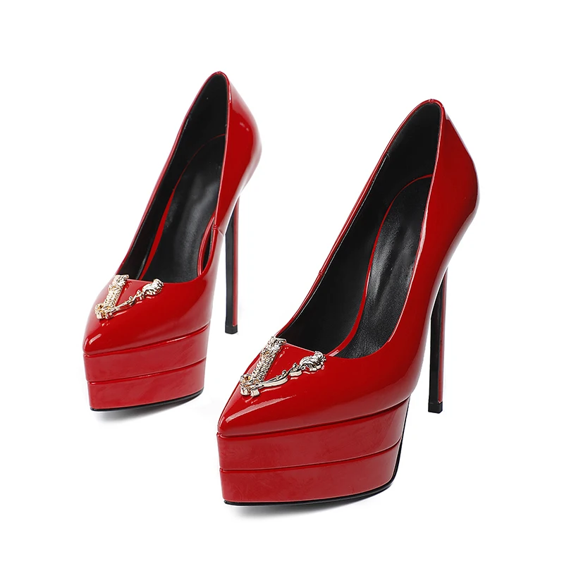 2023 15cm Stiletto High Heel Pointed Lacquer Leather Fashion Sexy High Heels Wedding Party Luxury Brand High Heels Women\'s Shoes