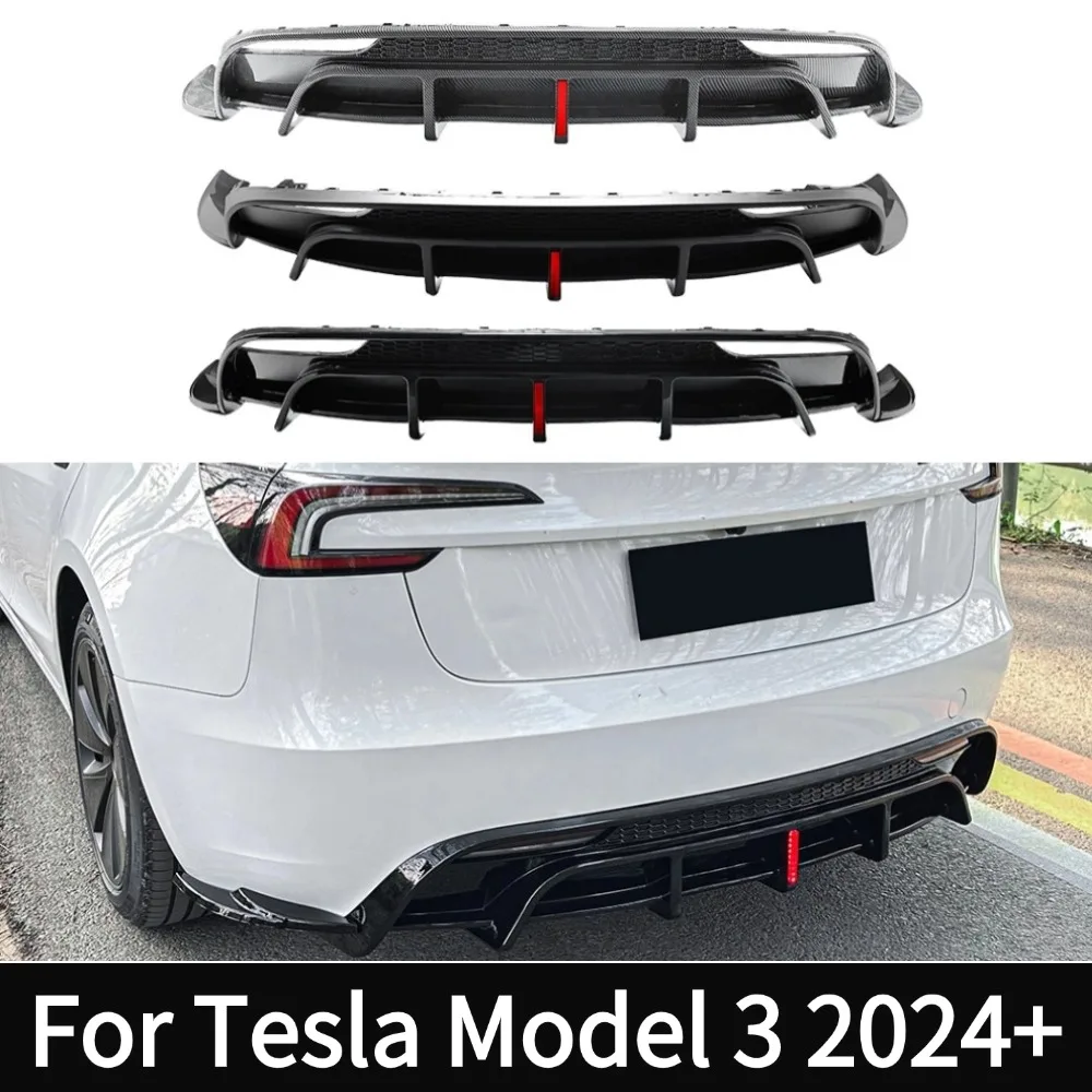For 2024+ Tesla Model 3 Rear Bumper Diffuser Protector Spoiler Lip Side Splitter  Compatible with Lights Decorative Modification