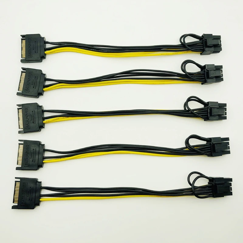 5PCS New 15pin SATA Male to 8pin(6+2) PCI-E Power Supply Cable 20cm SATA Cable 15-pin to 8 pin cable 18AWG Wire for Graphic Card