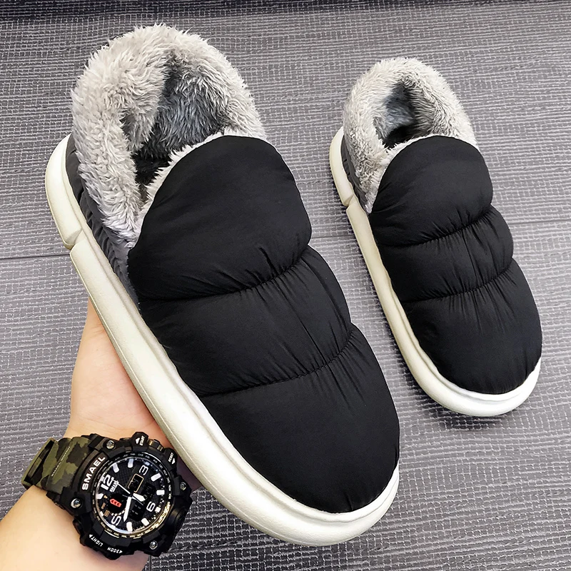 Men's Winter Plush Cotton Slippers Soft Non-Slip Lightweight Warm Plush Lining Cloud Slides for Men