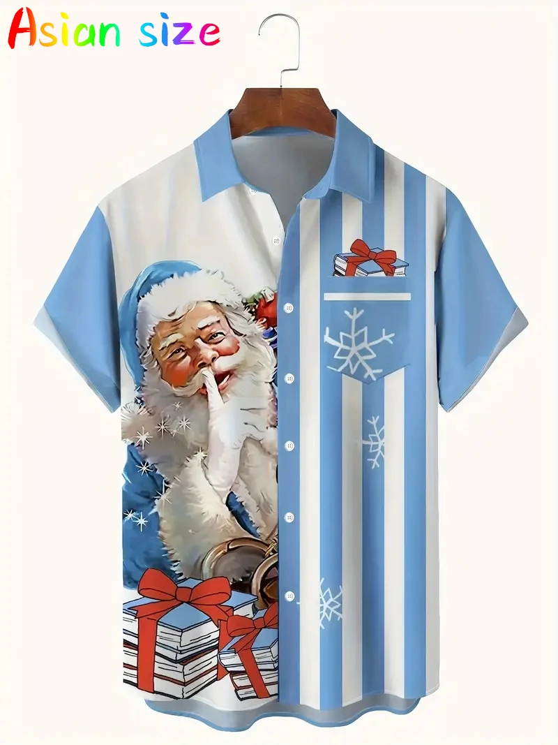 أنيمي سانتا كلوز مضحك قمصان رجالية ثلاثية الأبعاد الطباعة عالية الجودة ملابس للرجال قصيرة الأكمام عطلة حفلة قمصان هاواي البلوزات #1