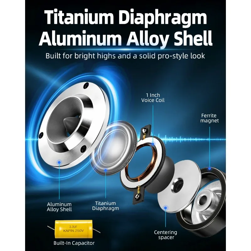 2pcs 3.75 Inch Car Audio Tweeter Speaker 600W Titanium Film Aluminum  Horn Treble Driver Professional Home Theater Music Speaker