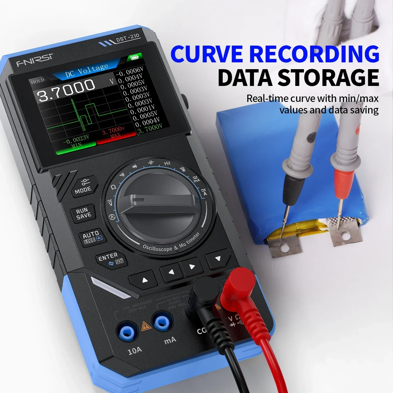 

FNRSI Upgraded DST-210 2-in-1 Digital Oscilloscope Multimeter, 48MS/s Sampling Rate, 10MHz Bandwidth, Portable Scope