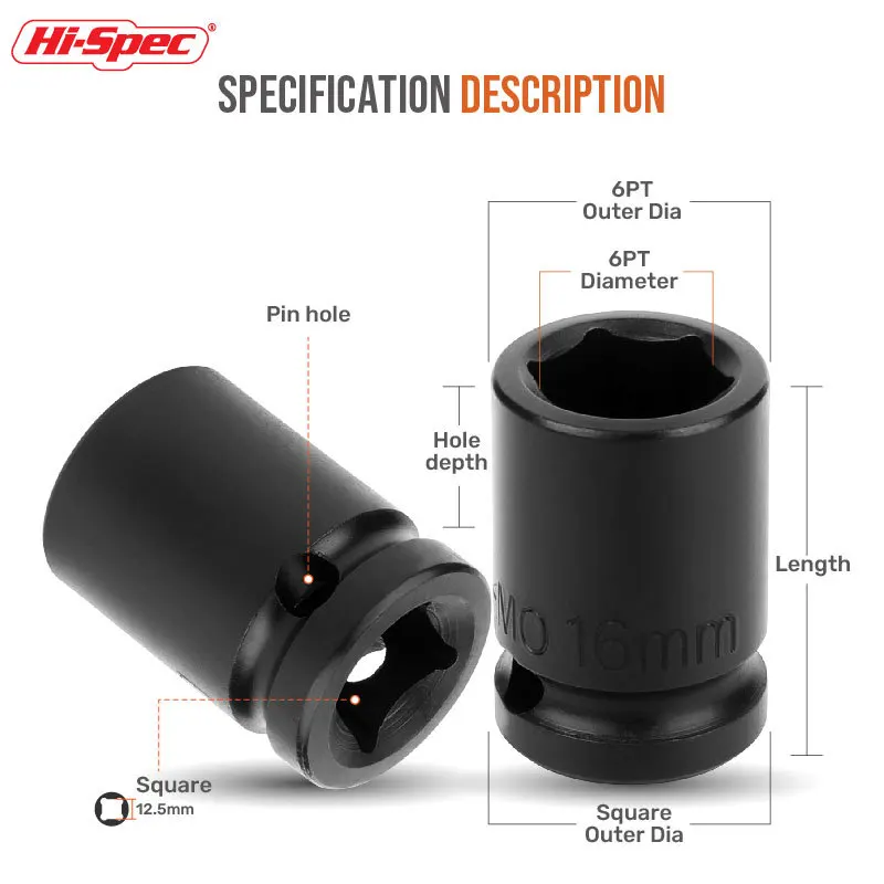 HI-Spec 1/2 inch Short Impact Socket Adapter Air Wrench Socket Head Electric Impact Air Pneumatic Hex Socket Spanner Converter