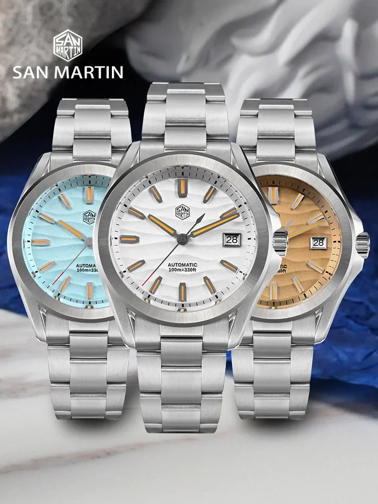 San Martin 39mm Gada Fashion Men Dress Watch Orange Luminous NH35 Automatic Mechanical Business Watches Waterproof SN0129 Reloj