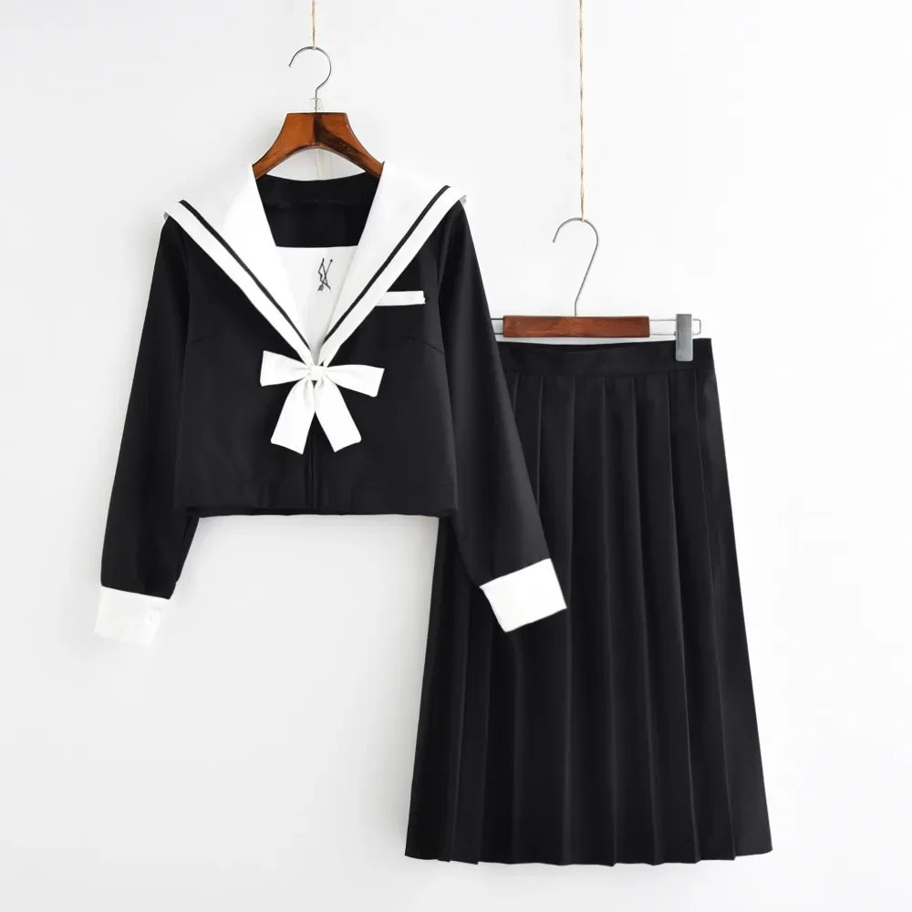 Hot Sale School Girl Navy Sailor School Uniform with White Bow Tie JK Japanese Sailor Uniforms Student Cosplay Costume Suit