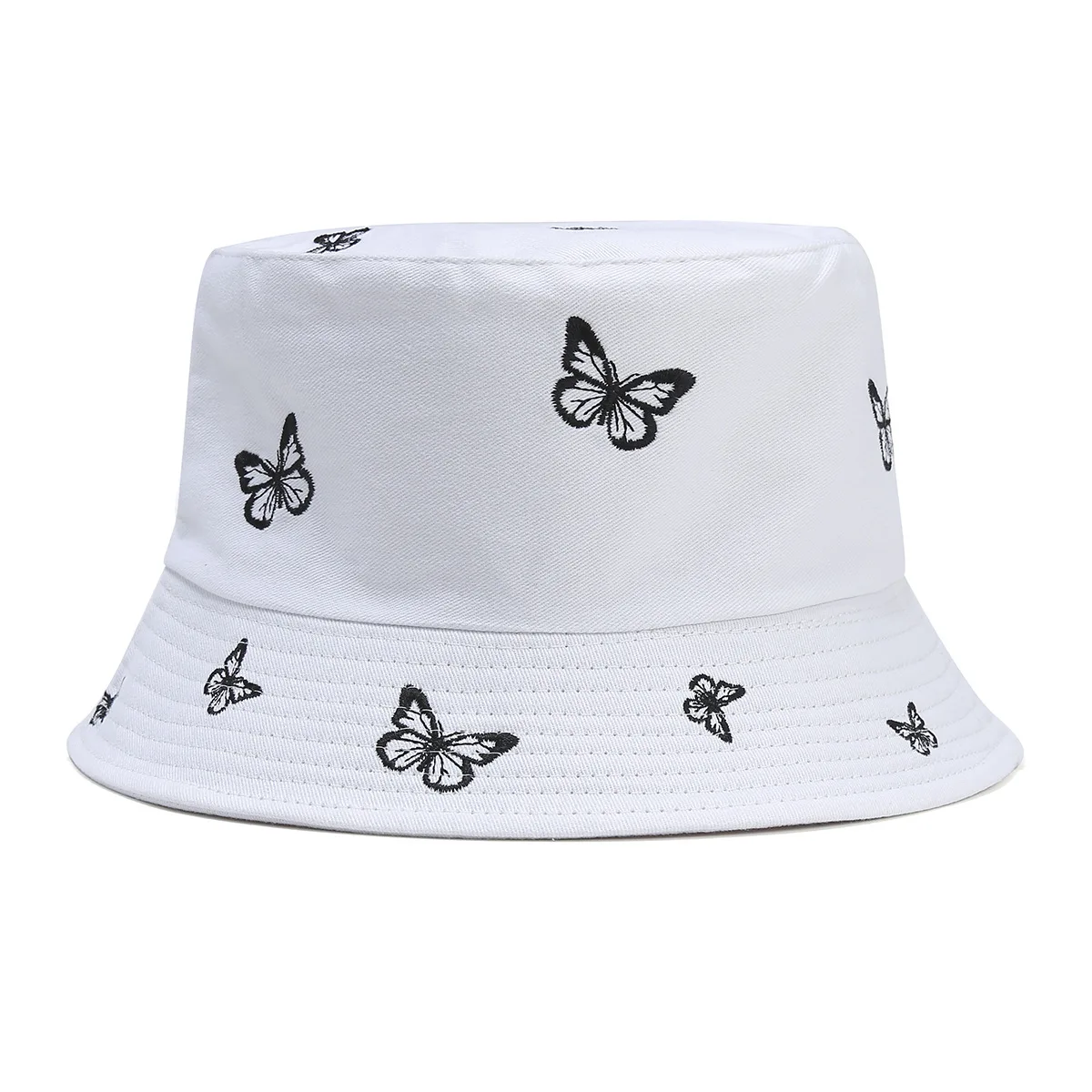 New Fashion Ladies Butterfly Embroidery Fisherman Hat Panama Double-sided Bucket Hat Casual Sunscreen Bob Hat