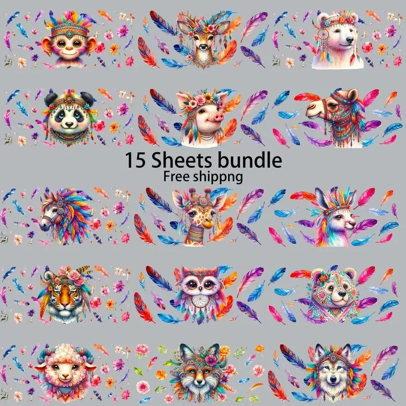 15pcs Funny Sarcastic Animal 16oz UV DTF Sticker Waterproof Party DIY Decals 3D transfers uvdtf tumbler stickers uv dtf cup wrap