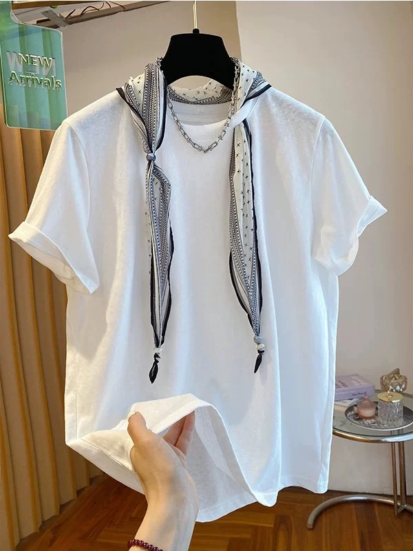 

plus Size Women's Summer Slimming Loose Fit Short Sleeve T-Shirt Set with Shoulder Shawl Lightweight Breathable Korean Style