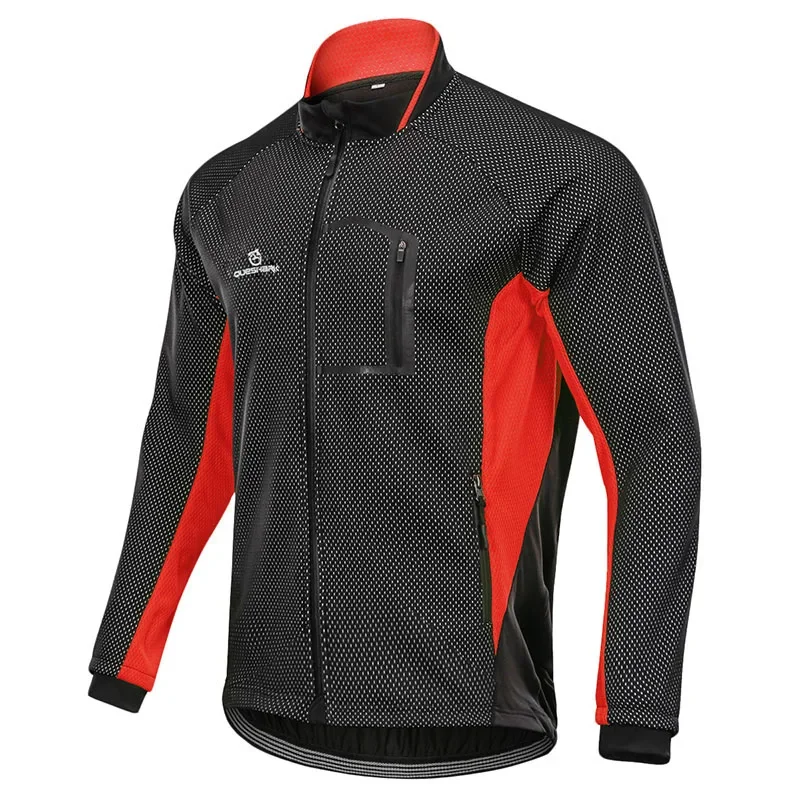 QUESHARK Men Fleece Thermal Winter Long Sleeve Cycling Jacket Windproof Waterproof MTB Road Bike Windbreaker Bicycle Jersey