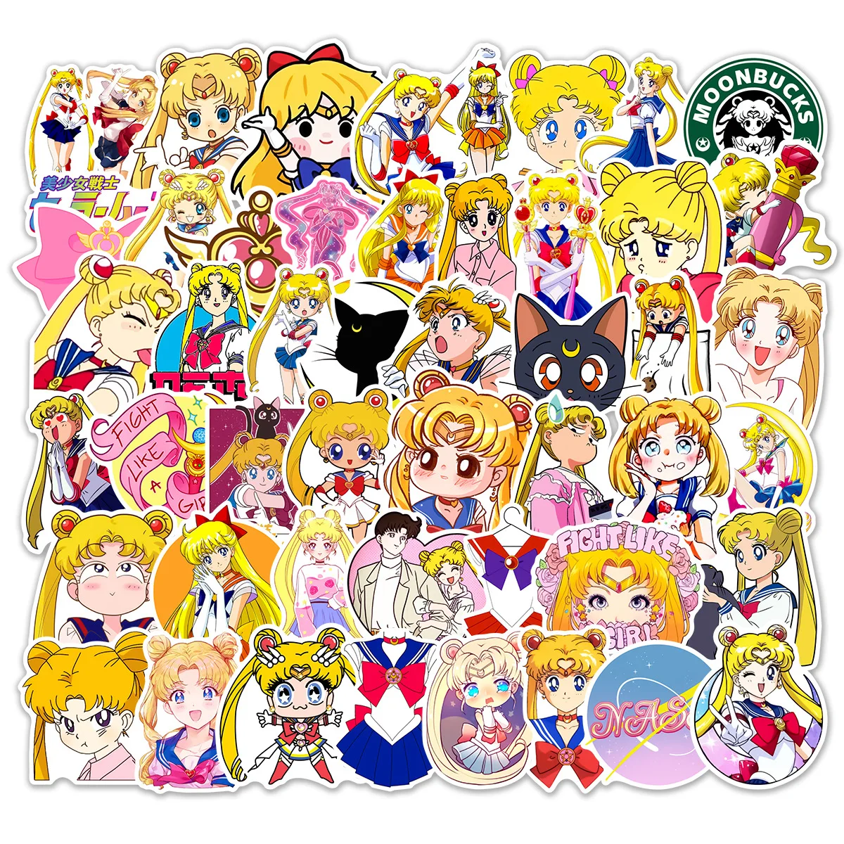 50 Stück Anime Sailor Moon Aufkleber Kawaii Mädchen DIY Gepäck Wasserflasche Handyhülle Wasserdichte Cartoon-Sticker für Kinderspielzeug