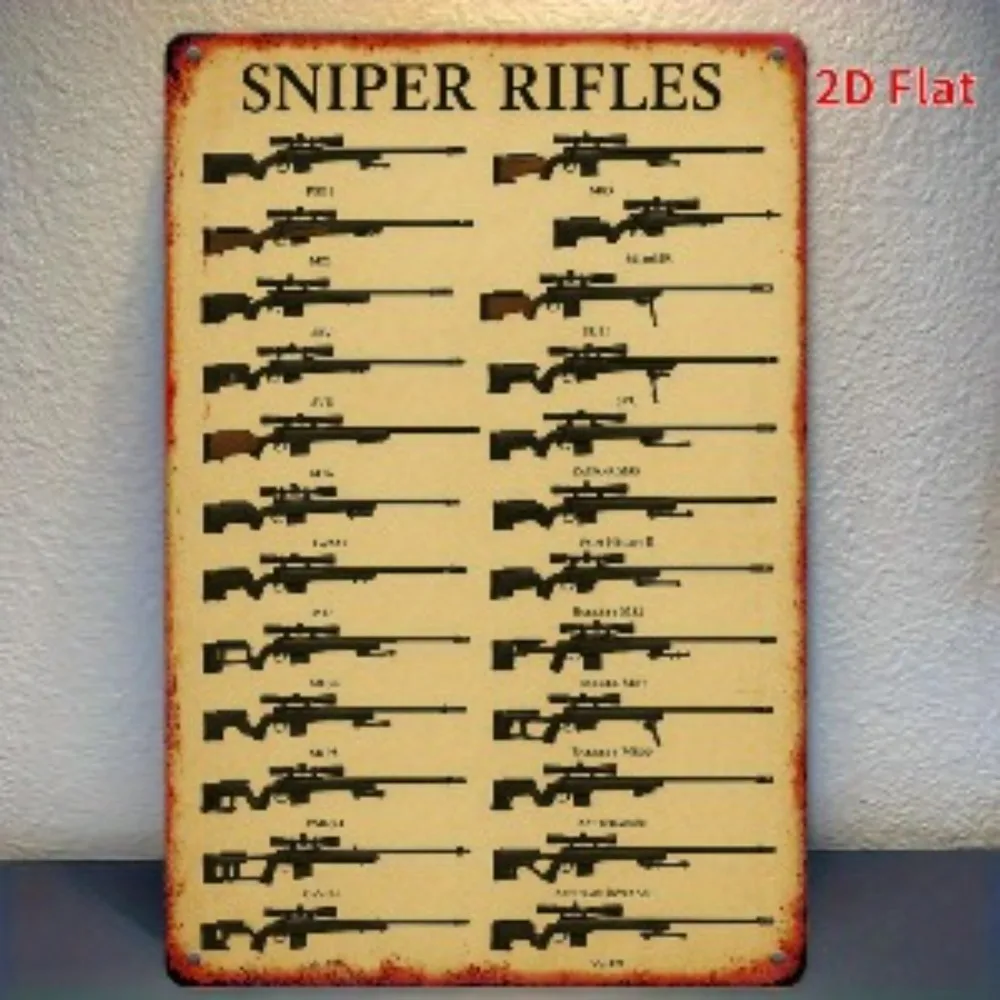 Vintage Style Aluminum Wall Sign 2D Flat 1pc Sniper Rifle Silhouette Decorative Art Suitable For Dining Room Coffee Shop Garage