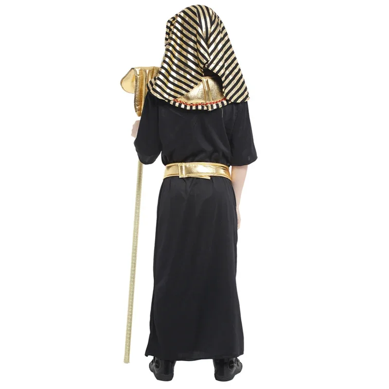 Kids Halloween Costume Ancient Egypt King Pharaoh Emperor Cosplay Outfits Glossy Gold Fancy Clothes Children Party Dress Up！1e
