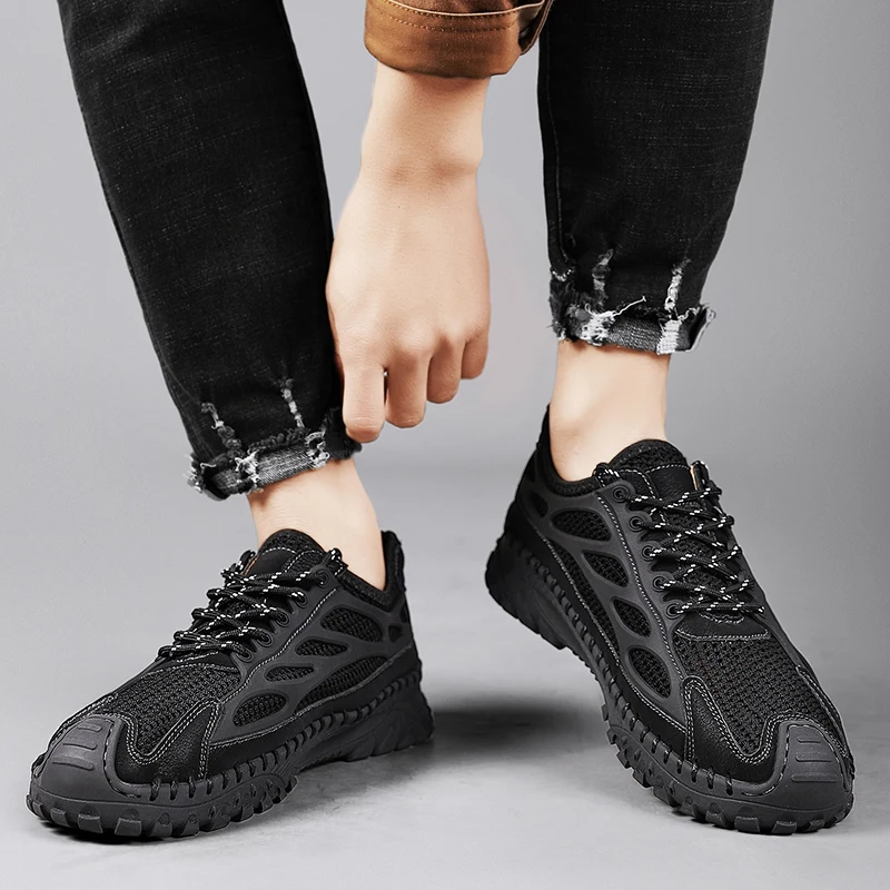 Mode Sneakers Lichtgewicht Heren Casual Schoenen Ademende Mannelijke Schoenen Veterschoenen Outdoor Mesh No-Slip Klimschoenen