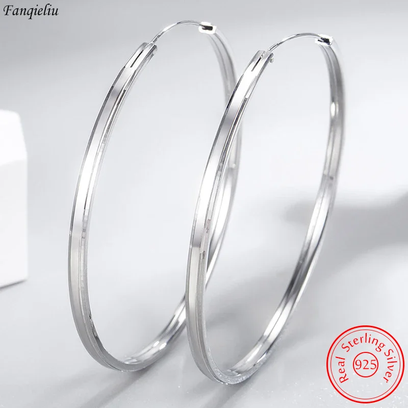 

Fanqieliu Real 925 Sterling Silver Woman's Fashion Jewelry New Round Hoop Earrings FQL23623