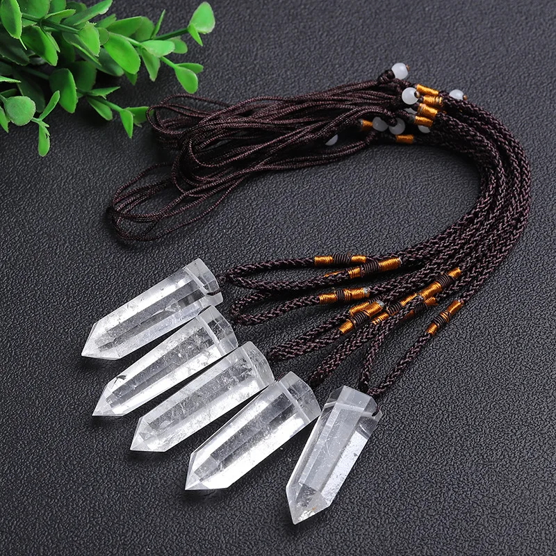 

10pcs 4-5cm Original Stone White Crystal Pendulum Pendant Necklace Divination Faceted Single Pointed Column