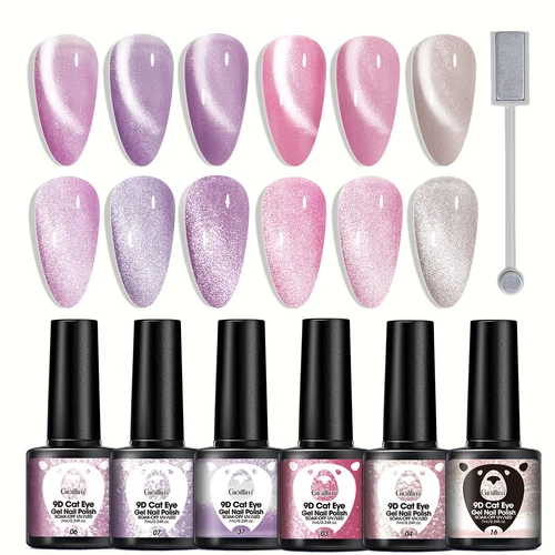 Imagen 1 del producto Este juego de 6 piezas de esmalte de uñas en gel Crystal Cat Eye con imanes que presenta esmalte de uñas en gel que cambia de color Crystal Cat Eye, perfecto