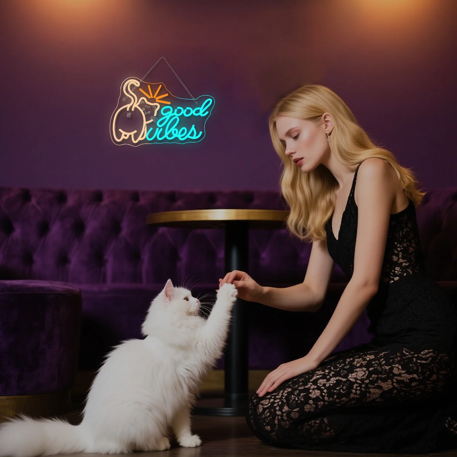 

Cute Cat Good Vibes Neon Sign Dimmable Light Up Sign Wall Decor Neon Lights USB Creative Birthday Gift Room Wall Decor