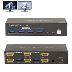 4K 60Hz Dual Display HDMI KVM Switch 2 in 2 out vs HDMI Displayport USB KVM 2x2 Extended/Copy Mode for 2 PC Share dual Monitors