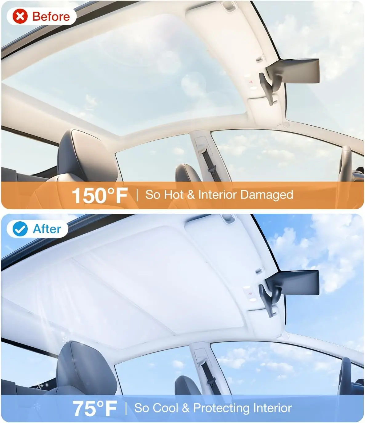 For Tesla Model Y 2024-2017 Roof Sunshade, Upgraded Sunroof Shade 2 in 1 Layer Sun Shade UV Protection Accessories