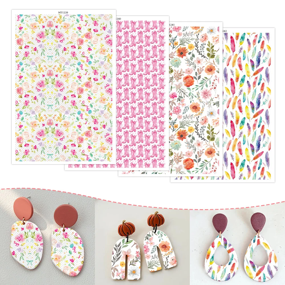 

Charming High Heels Feather Rose Flowers Soft Ceramic Earrings Water Transfer Paper Sticker For Jewelry Making