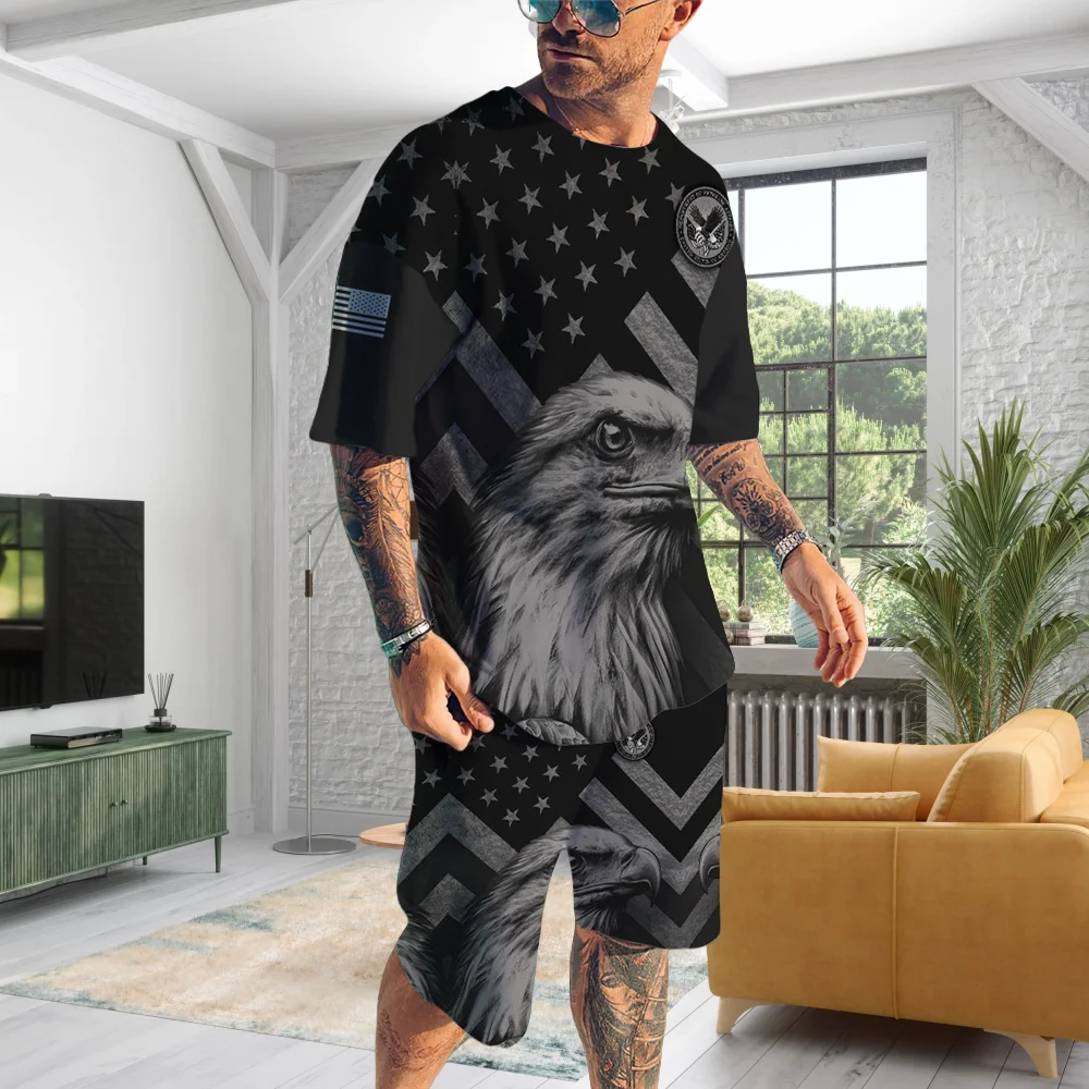 

Лето 2025 г., бестселлер, модный мужской костюм с короткими рукавами и животным принтом, повседневный и удобный простой уличный костюм