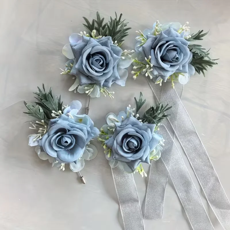 1 باقة ورد زرقاء صناعية - صدرية وقلائد أنيقة وناعمة اللون، مناسبة للعرائس والعرائس ووصيفات العروس والكرات،