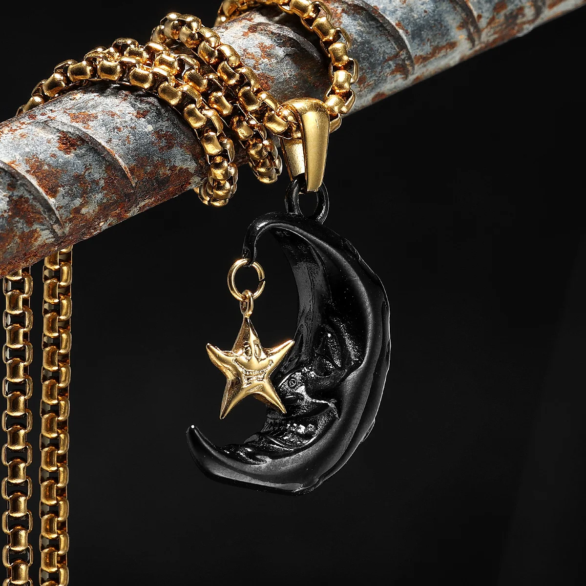 

Star Moon Pendant Men Chain 316L Stainless Steel Necklace Trendy Rock Punk Hip Hop Rap for Biker Male Jewelry Gift Dropshipping