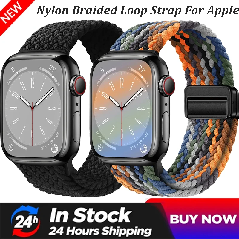 Nylon geflochtenes Schlaufenarmband für Apple Watch 11 10 9 8 7 6 SE2 46 mm 42 mm 45 mm 41 mm Ultra 3 49 mm magnetische Schnalle verstellbares Armband