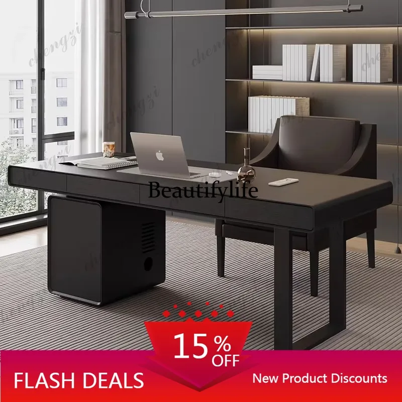 

A139 Wooden Black Designer Office Desks Modern Luxury Drawers Large Writing Computer Desks Standing Study Escritorio Office Fur