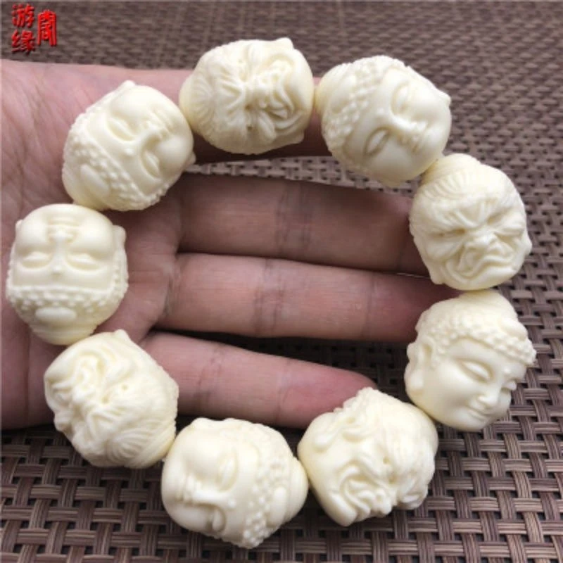 

Authentic Ivory Bracelet with Engraved Taoist Texts, Buddhist Bodhi Bead Accessories for Men and Women