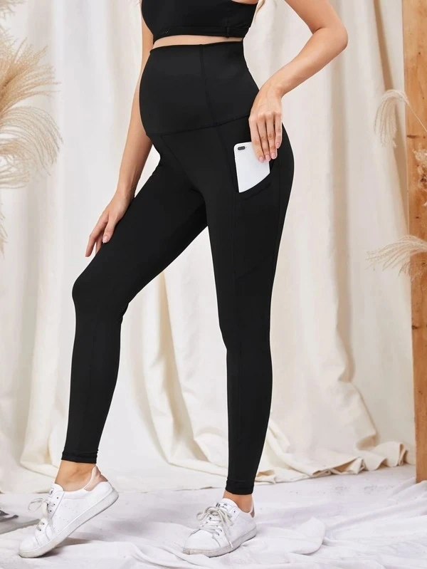 Maternity Leggings Over The Belly-Women High Waisted Pregancy Yoga Pants Workout Active with Pockets