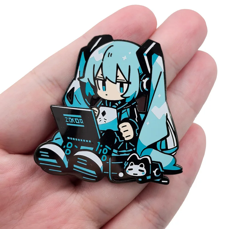 Hatsune Miku Peripheral Metal Brooch Second Yuan Imitation Enamel Glitter Schoolbag Decoration Badge Children Toys Birthday Gift