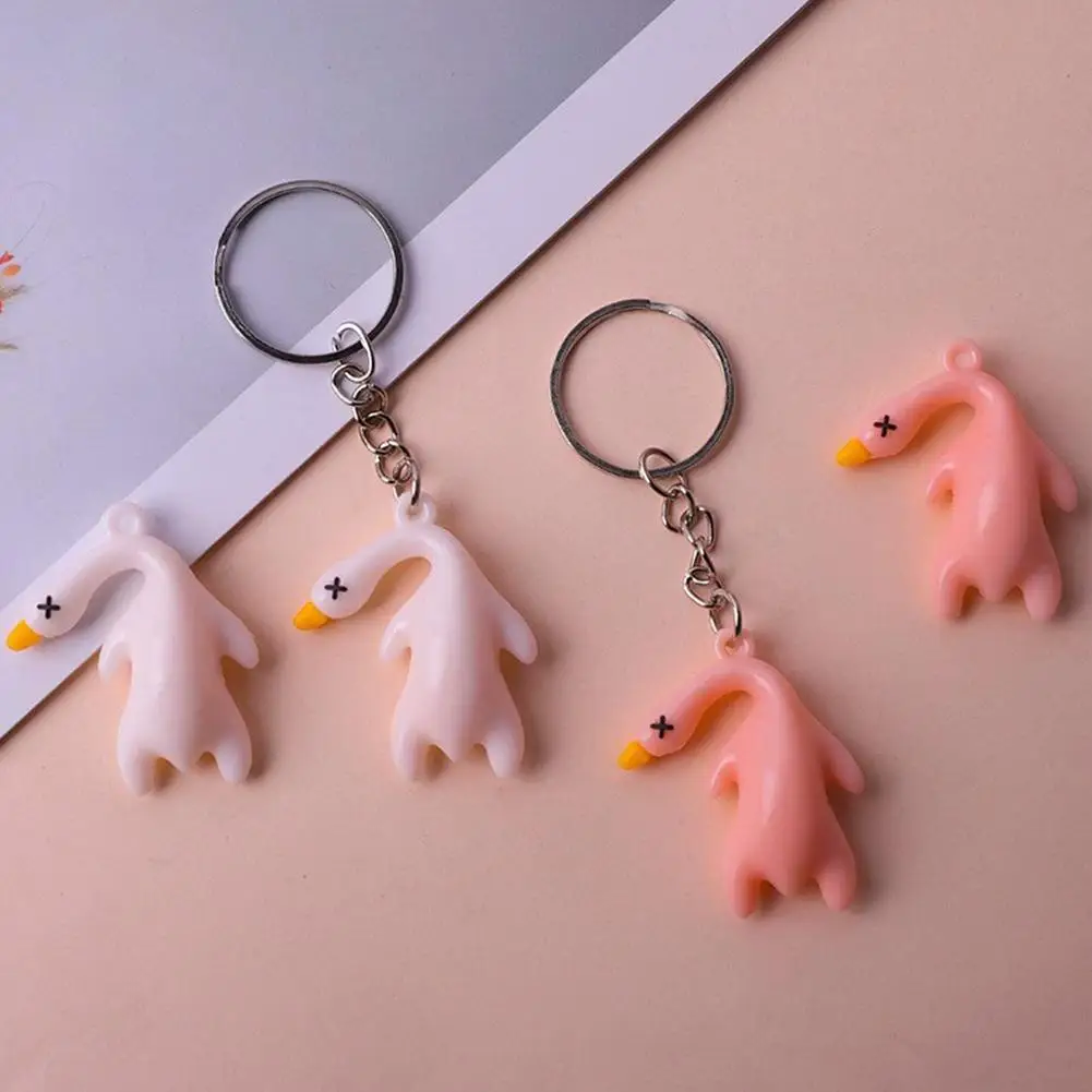 Funny Goose Keychain Roast Duck Rope Keyring Backpack Pendant Car Hanging Accessories Ultraviolet Color Change White Key Chain