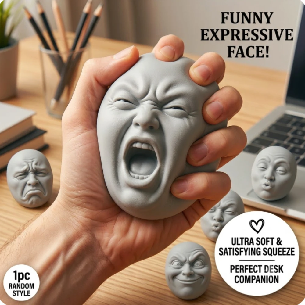 1pc Funny Human Face Squeeze Toy Expressive Head Squishy Sensory Fidget Toy for Kids Adults Stress Relief