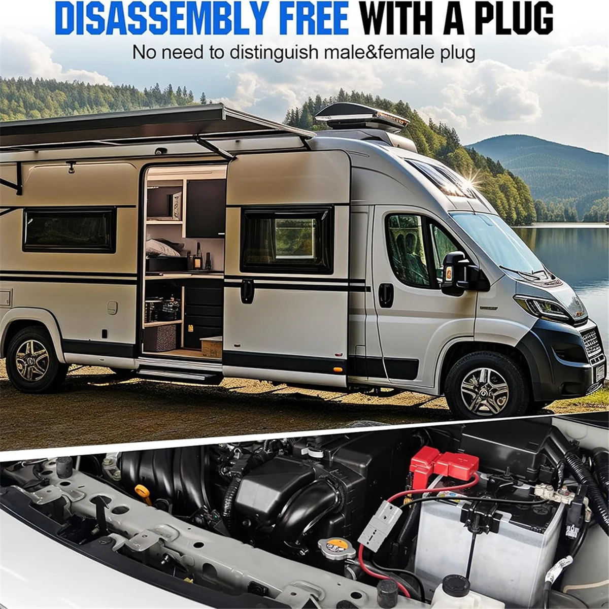 Anderson Connector 50A Kit Anderson Plug 8 Guage 30cm Battery Cables Waterproof Quick Connectors for Lifepo4