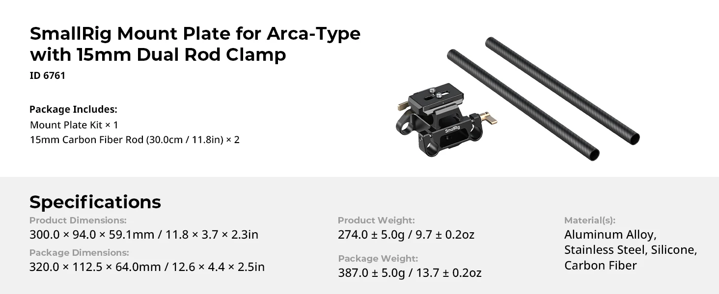 SmallRig Arca-Typ Montageplatte mit 15mm Doppelstangenklemme Universelle Integrierte Arca-Swiss Grundplatte mit Schnellwechselplatte -6761 – Detail 6