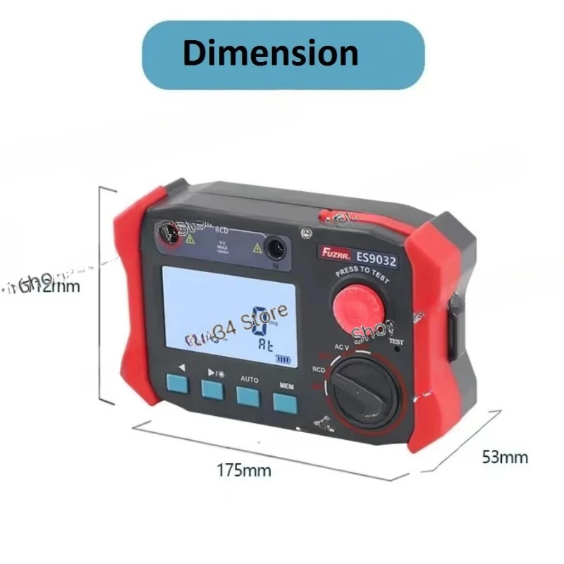 

ES9032 Leakage Switch Tester Residual Current Operated Protector Device 15 to 500mA Ten Gears DC 1000V Action Time Range 999ms