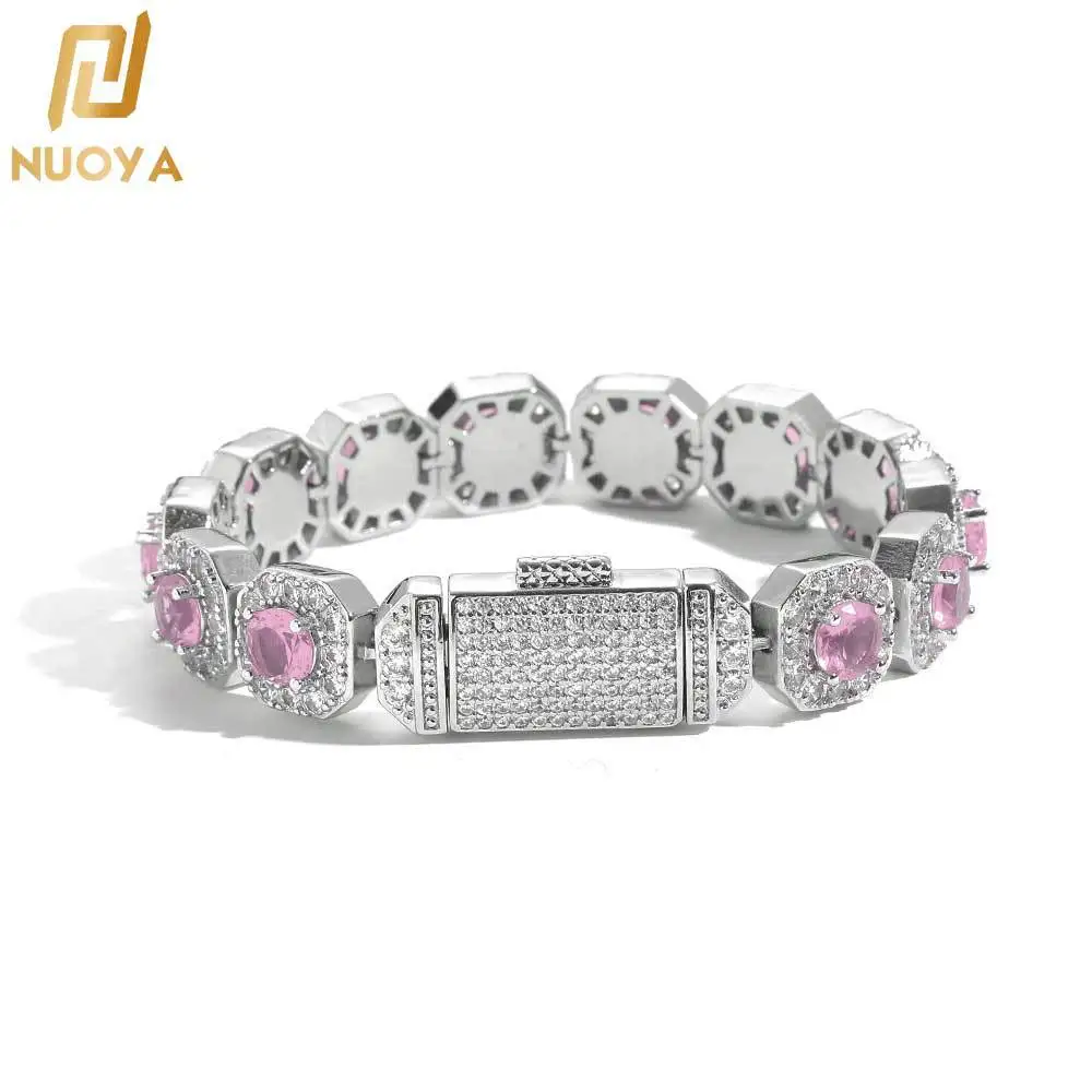 Influencer matching style, unisex 12mm Color Sugar Cube Bracelet uses PT950 Platinum paired with glossy artificial diamonds