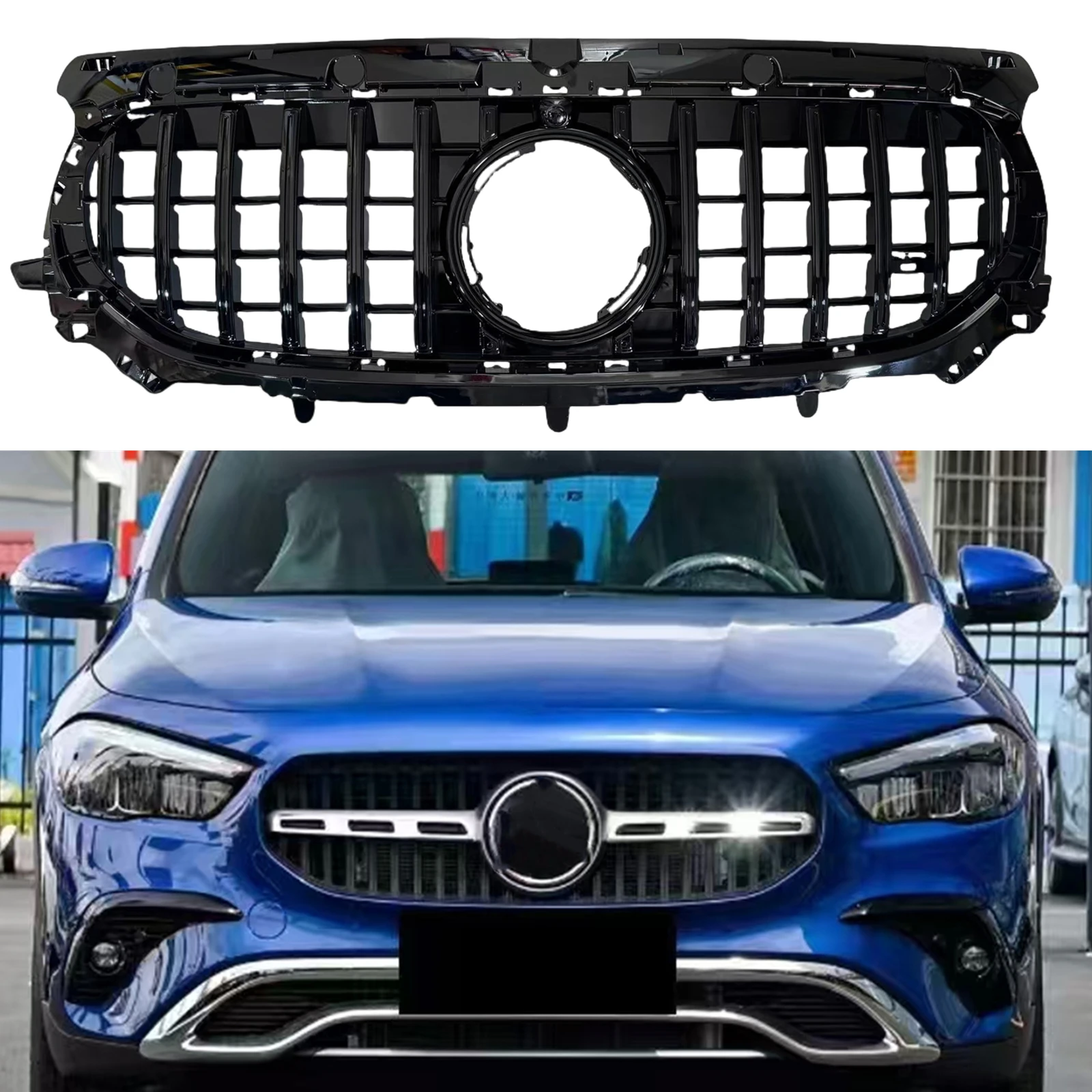 Front GT Style Grille Racing Grill Bumper Hood w/ Camera Hole For Mercedes Benz H247 2024-2025