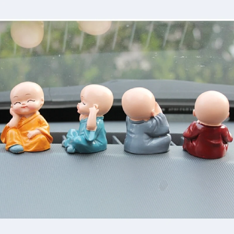 4 pçs resina artesanato presente adorável pequeno monge esculturas monges bonitos estátuas de buda criativo bonecas de buda mesa decoração do carro