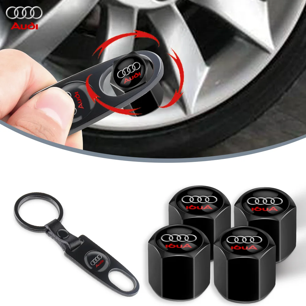 3D Metal Car Wheel Tire Valve Stem Caps Key Chain Auto Accessories For Audi A4 B5 B6 B7 B8 B9 A3 8P 8V 8L A5 A6 C6 C5 C7 4F A1 S