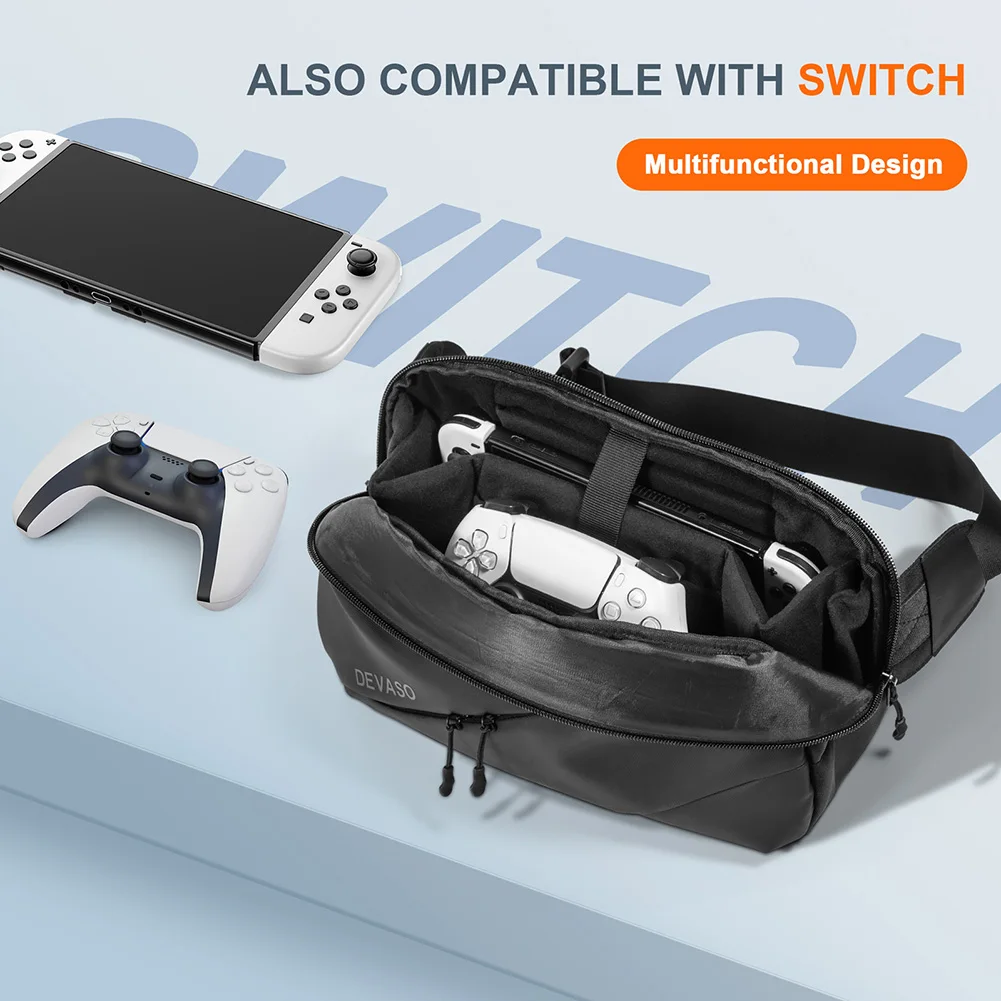 Travel Protective Shoulder Bag Large Capacity Game Controller Carry Bag PU Leather Waterproof for DEVASO Steam Deck/ROG ALLY